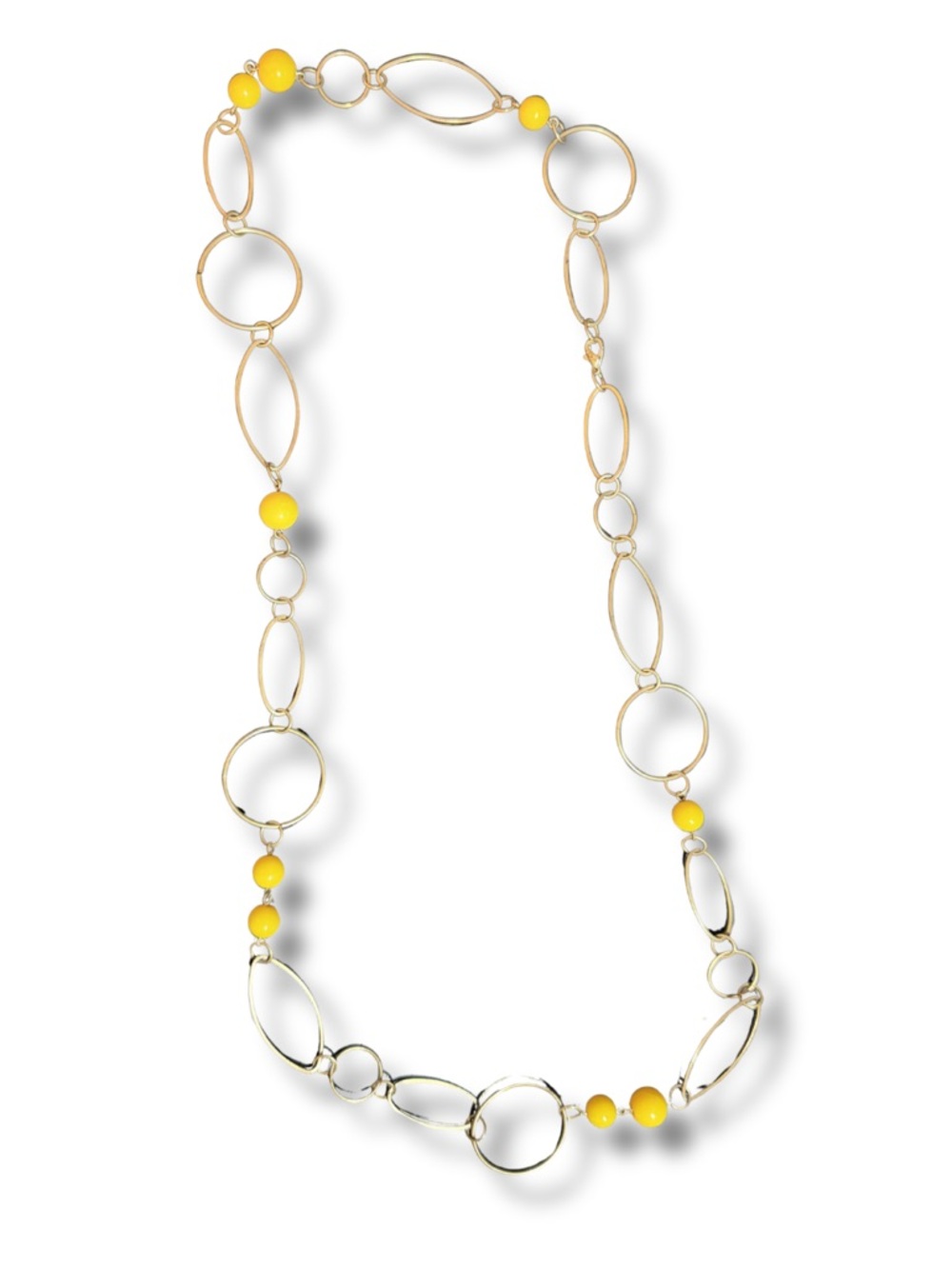 Gold Link Necklace with Yellow Beads - Women's Jewelry